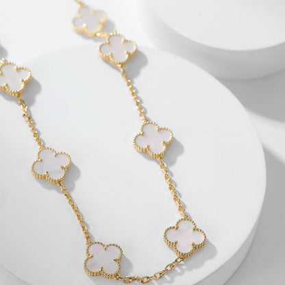 [⭐Maelin]CLOVER 10 MOTIFS WHITE MOTHER OF PEARL NECKLACE
