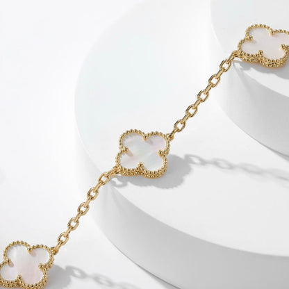 [⭐Maelin]CLOVER 10 MOTIFS WHITE MOTHER OF PEARL NECKLACE