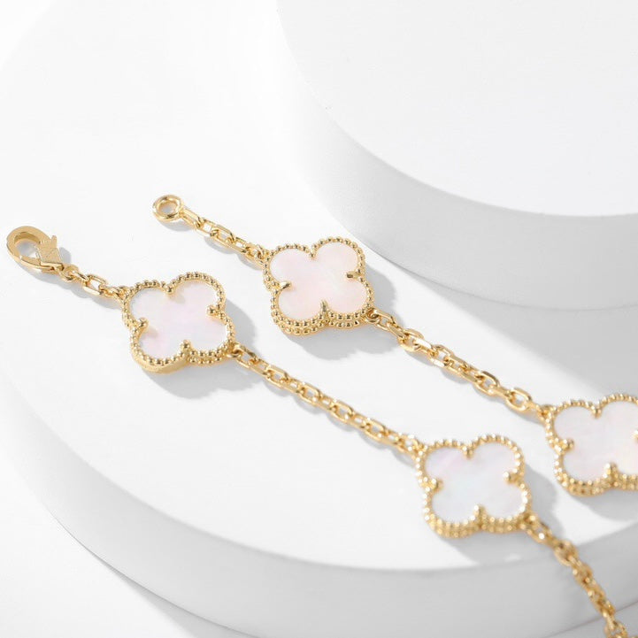 [⭐Maelin]CLOVER 10 MOTIFS WHITE MOTHER OF PEARL NECKLACE