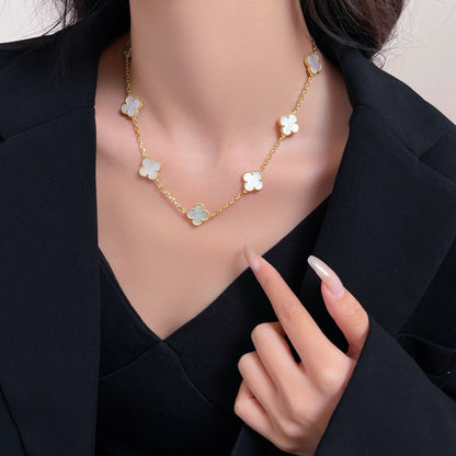 [⭐Maelin]CLOVER 10 MOTIFS WHITE MOTHER OF PEARL NECKLACE