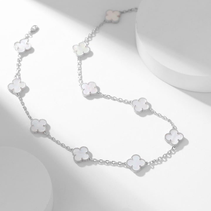 [⭐Maelin]CLOVER 10 MOTIFS WHITE MOTHER OF PEARL NECKLACE