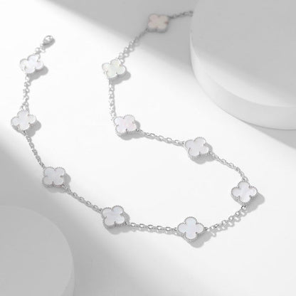 [⭐Maelin]CLOVER 10 MOTIFS WHITE MOTHER OF PEARL NECKLACE