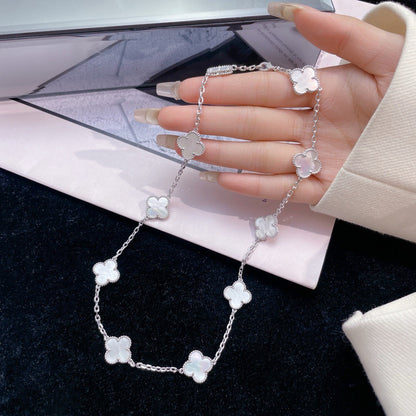 [⭐Maelin]CLOVER 10 MOTIFS WHITE MOTHER OF PEARL NECKLACE