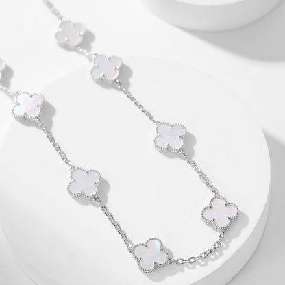 [⭐Maelin]CLOVER 10 MOTIFS WHITE MOTHER OF PEARL NECKLACE