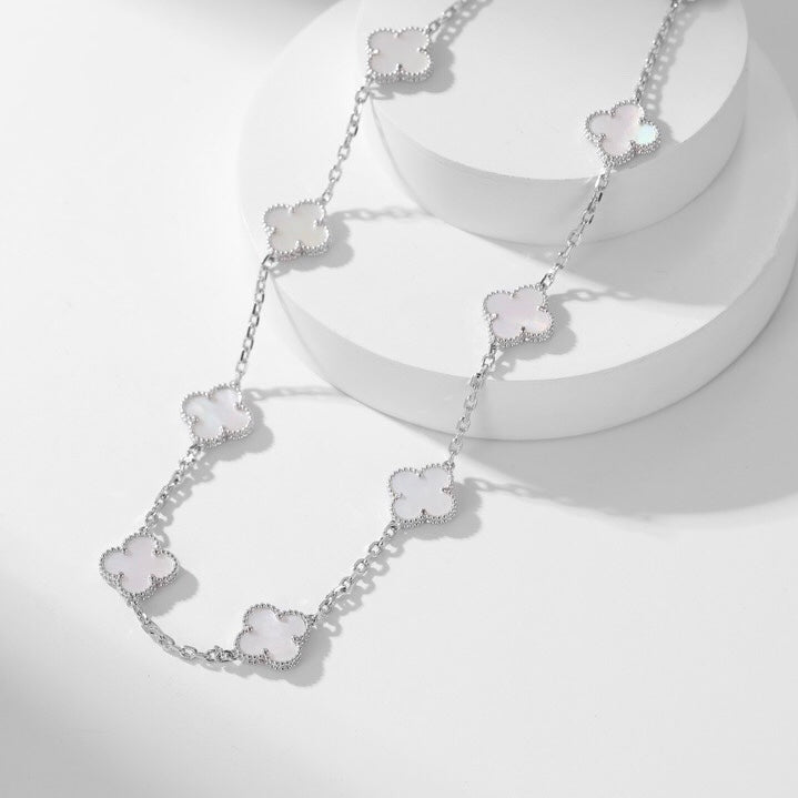 [⭐Maelin]CLOVER 10 MOTIFS WHITE MOTHER OF PEARL NECKLACE