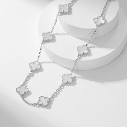 [⭐Maelin]CLOVER 10 MOTIFS WHITE MOTHER OF PEARL NECKLACE