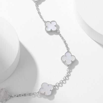 [⭐Maelin]CLOVER 10 MOTIFS WHITE MOTHER OF PEARL NECKLACE