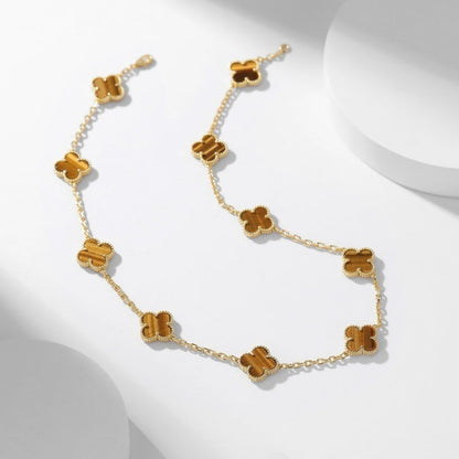 [⭐Maelin]CLOVER 10 MOTIFS TIGER EYE NECKLACE