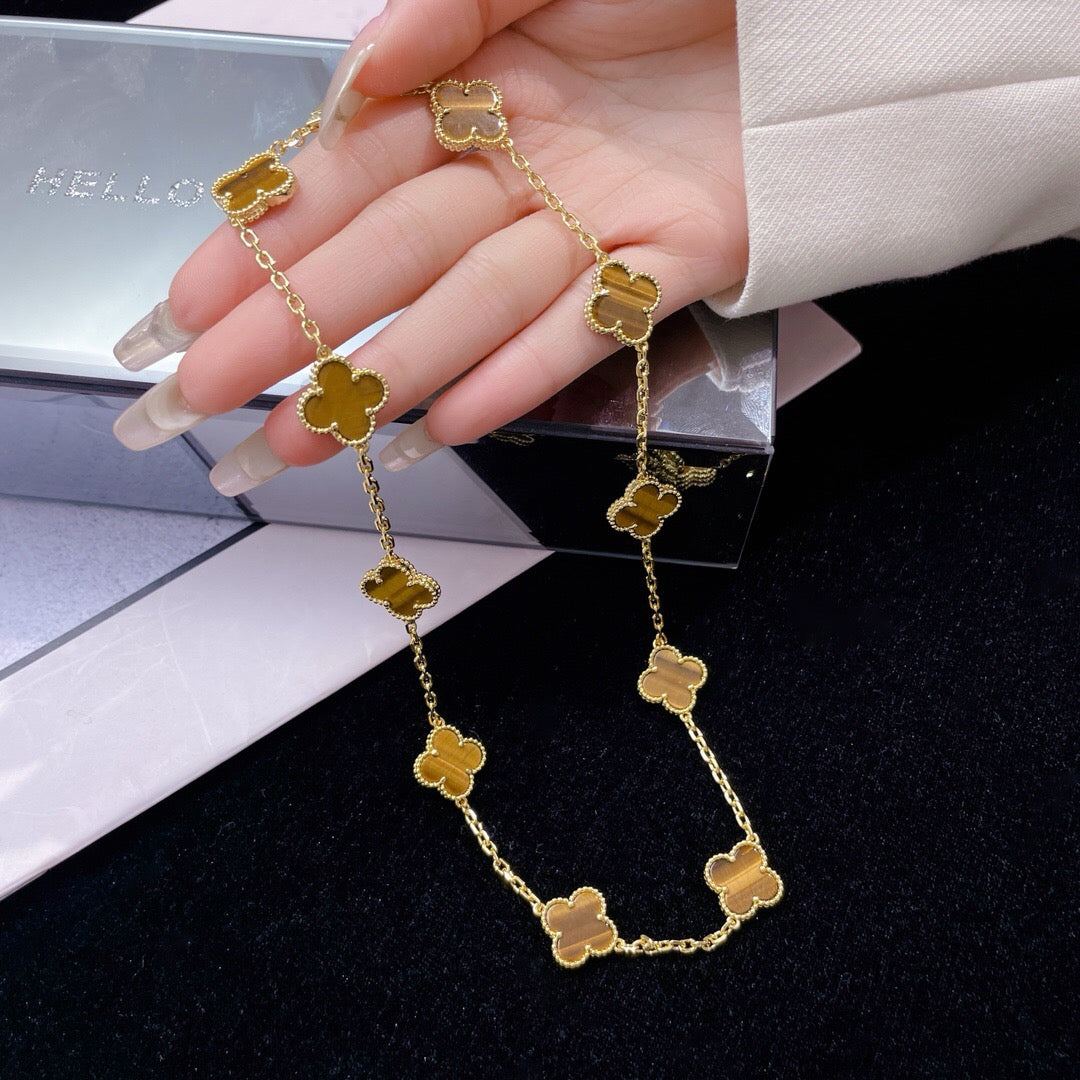 [⭐Maelin]CLOVER 10 MOTIFS TIGER EYE NECKLACE