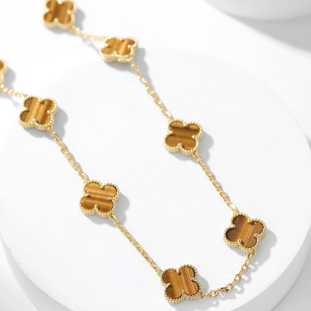 [⭐Maelin]CLOVER 10 MOTIFS TIGER EYE NECKLACE