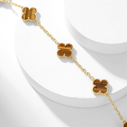[⭐Maelin]CLOVER 10 MOTIFS TIGER EYE NECKLACE