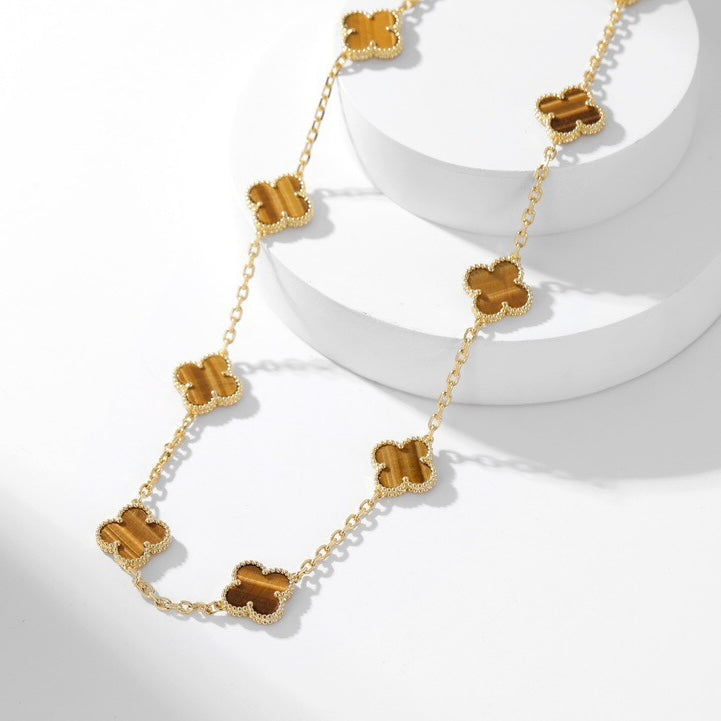 [⭐Maelin]CLOVER 10 MOTIFS TIGER EYE NECKLACE