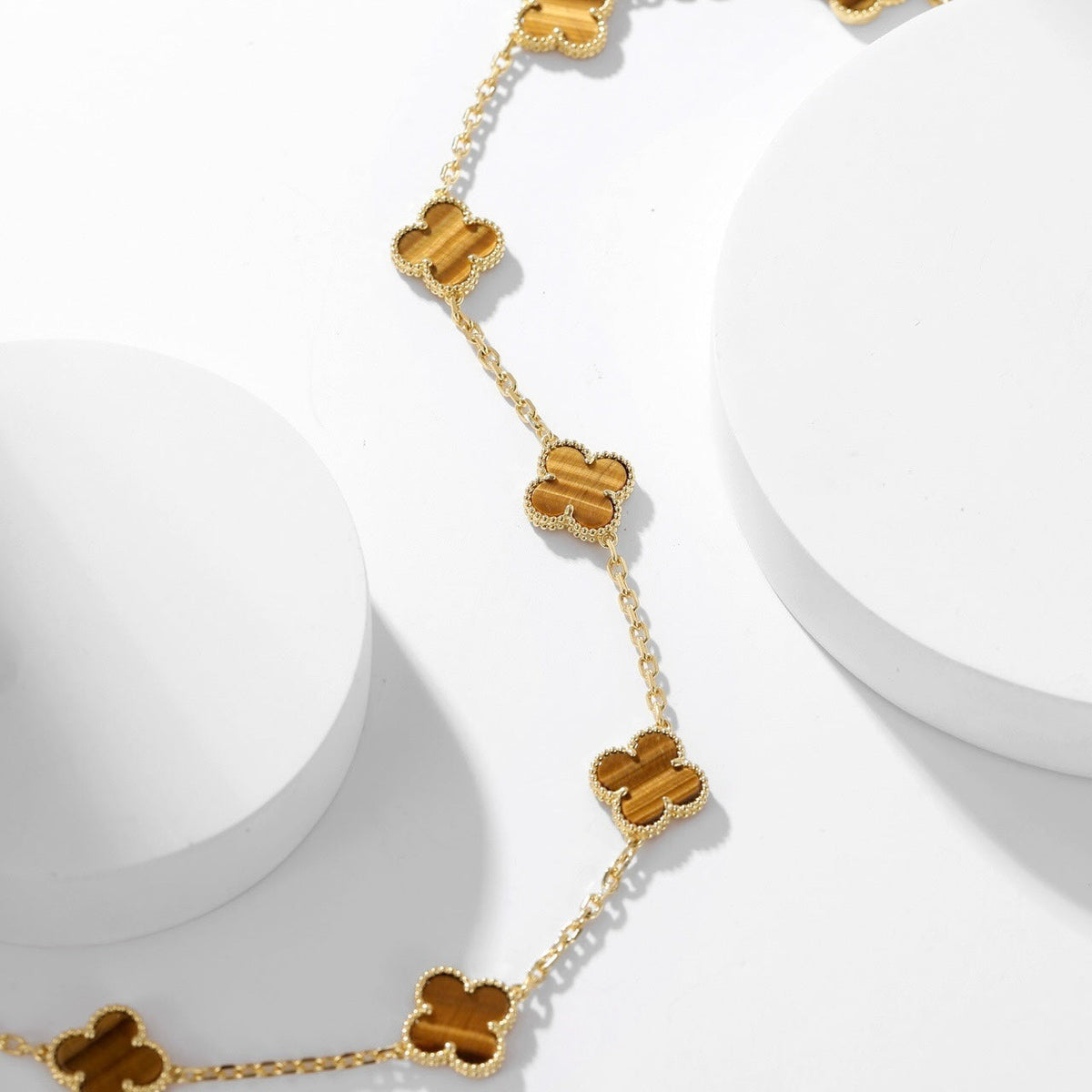 [⭐Maelin]CLOVER 10 MOTIFS TIGER EYE NECKLACE