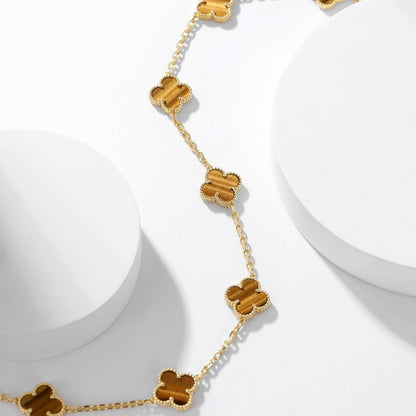 [⭐Maelin]CLOVER 10 MOTIFS TIGER EYE NECKLACE