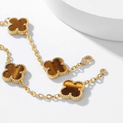 [⭐Maelin]CLOVER 10 MOTIFS TIGER EYE NECKLACE