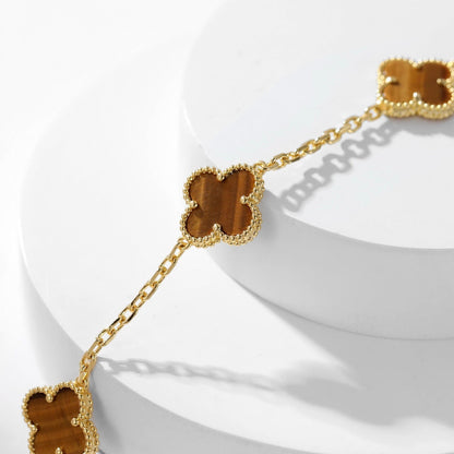 [⭐Maelin]CLOVER 10 MOTIFS TIGER EYE NECKLACE