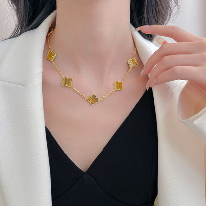 [⭐Maelin]CLOVER 10 MOTIFS TIGER EYE NECKLACE