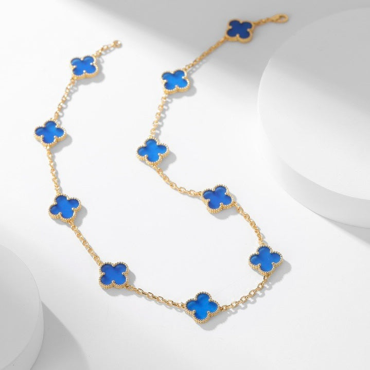 [⭐Maelin]CLOVER 10 MOTIFS BLUE AGATE NECKLACE