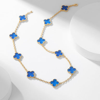 [⭐Maelin]CLOVER 10 MOTIFS BLUE AGATE NECKLACE