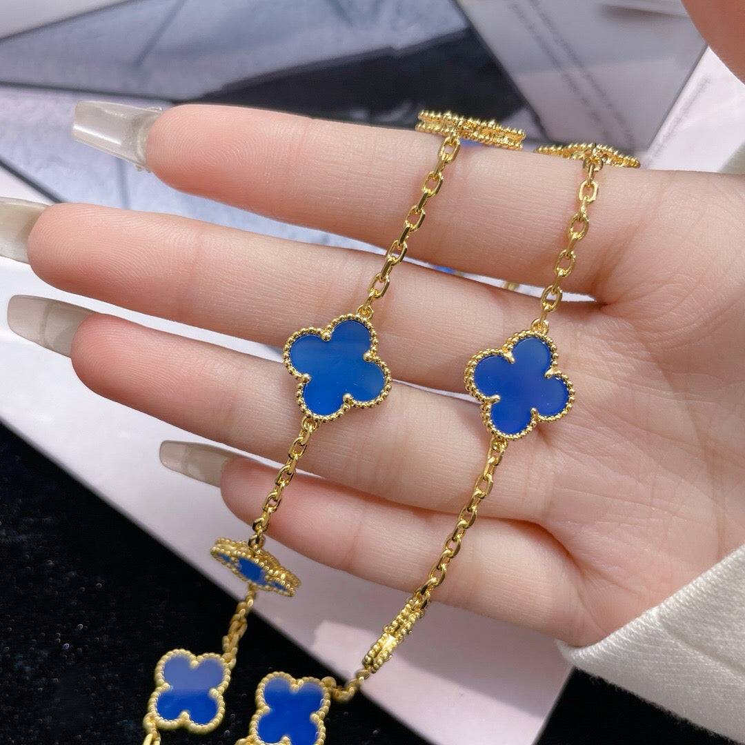 [⭐Maelin]CLOVER 10 MOTIFS BLUE AGATE NECKLACE