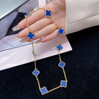 [⭐Maelin]CLOVER 10 MOTIFS BLUE AGATE NECKLACE