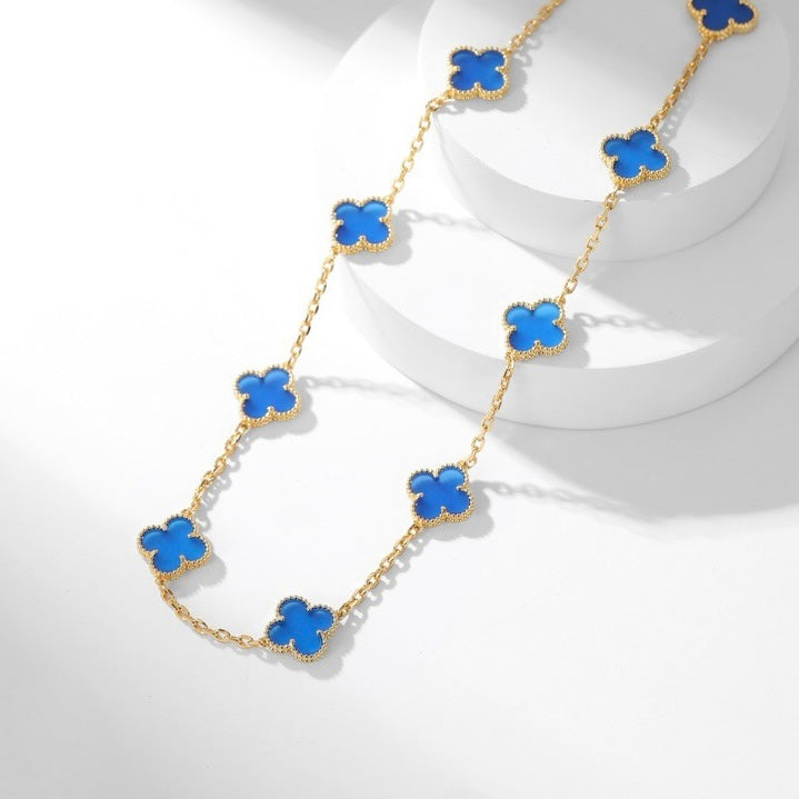 [⭐Maelin]CLOVER 10 MOTIFS BLUE AGATE NECKLACE