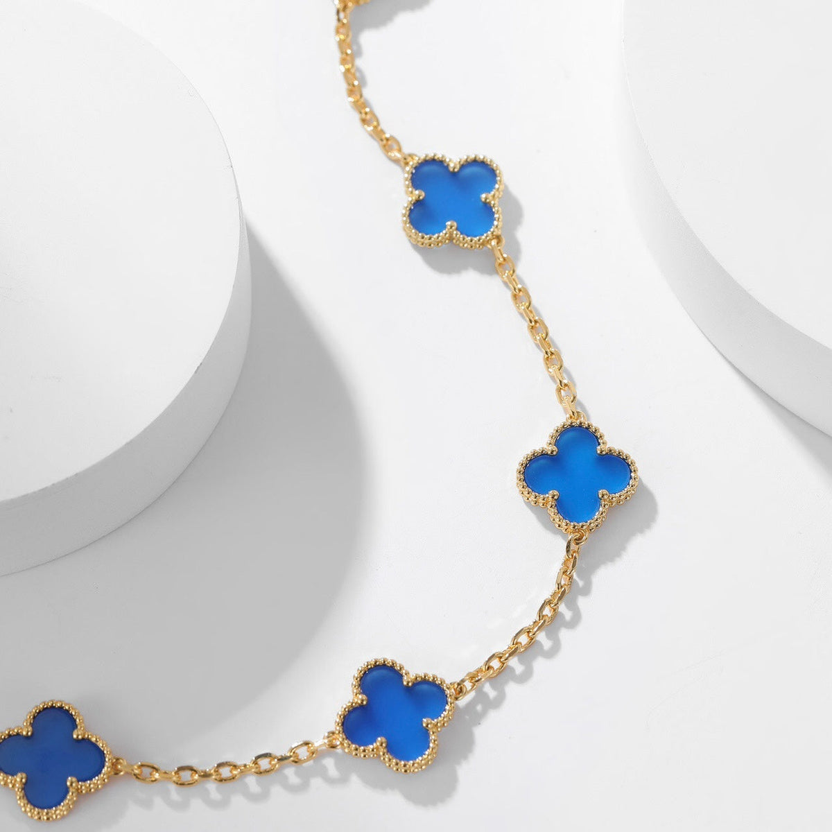 [⭐Maelin]CLOVER 10 MOTIFS BLUE AGATE NECKLACE
