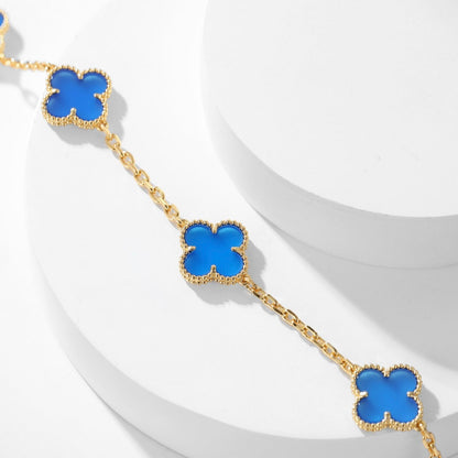 [⭐Maelin]CLOVER 10 MOTIFS BLUE AGATE NECKLACE