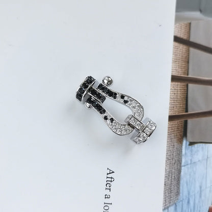[⭐Maelin]FORCE LARGE HORSESHOE BLACK WHITE DIAMOND BRACELET SILVER