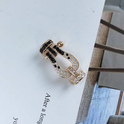 [⭐Maelin]FORCE LARGE HORSESHOE BLACK WHITE DIAMOND BRACELET ROSE GOLD