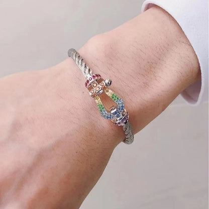 [⭐Maelin]FORC LARGE HORSESHOE  COLORED DIAMOND BRACELET SILVER