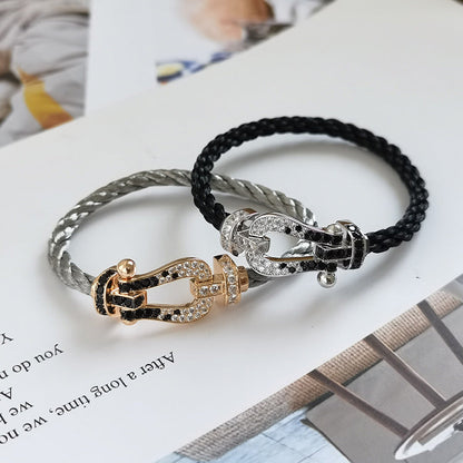 [⭐Maelin]FORCE LARGE HORSESHOE BLACK WHITE DIAMOND BRACELET ROSE GOLD