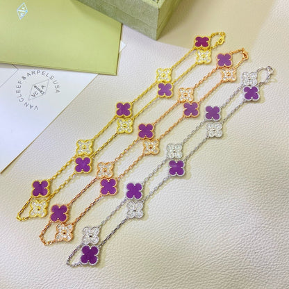 [⭐Maelin Jewelry]CLOVER 10 MOTIFS  PURPLE VIOLET DIAMOND NECKLACE