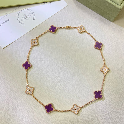 [⭐Maelin Jewelry]CLOVER 10 MOTIFS  PURPLE VIOLET DIAMOND NECKLACE