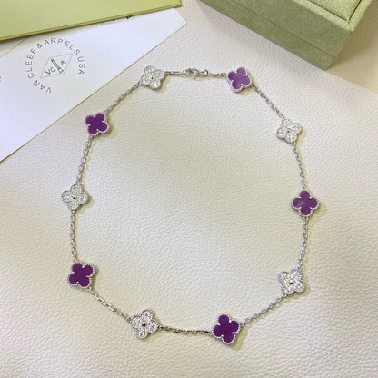 [⭐Maelin Jewelry]CLOVER 10 MOTIFS  PURPLE VIOLET DIAMOND NECKLACE