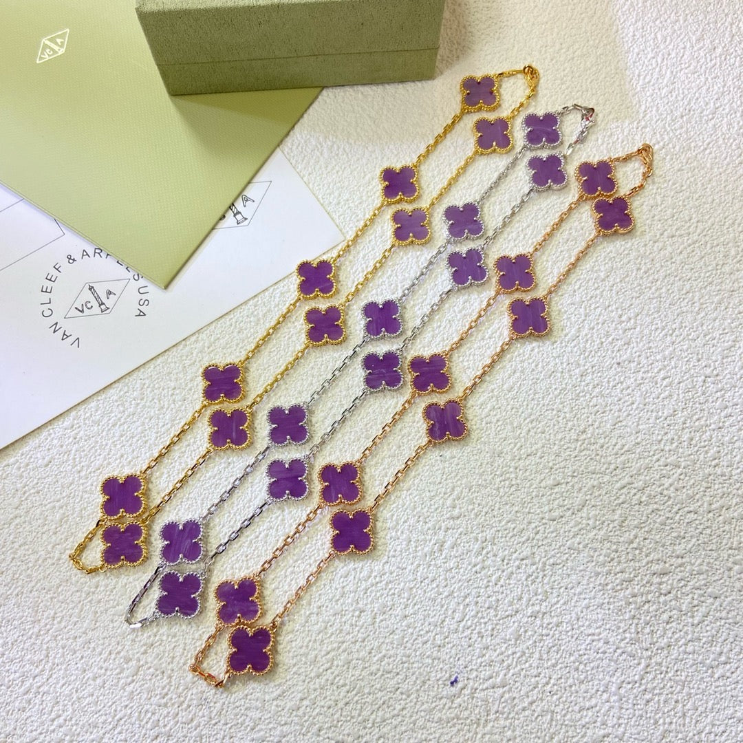 [⭐Maelin Jewelry]CLOVER 10 MOTIFS  PURPLE VIOLET  NECKLACE