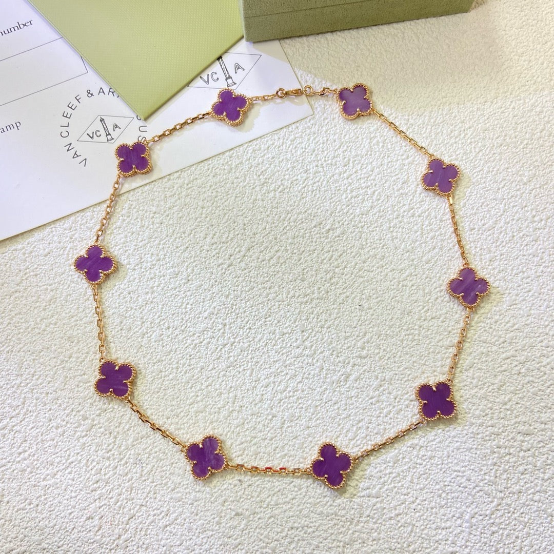 [⭐Maelin Jewelry]CLOVER 10 MOTIFS  PURPLE VIOLET  NECKLACE