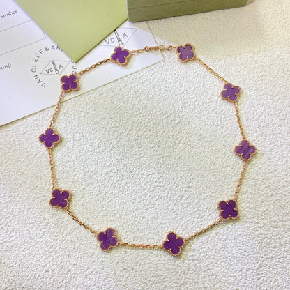 [⭐Maelin Jewelry]CLOVER 10 MOTIFS  PURPLE VIOLET  NECKLACE