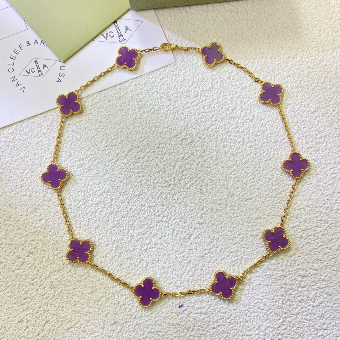 [⭐Maelin Jewelry]CLOVER 10 MOTIFS  PURPLE VIOLET  NECKLACE