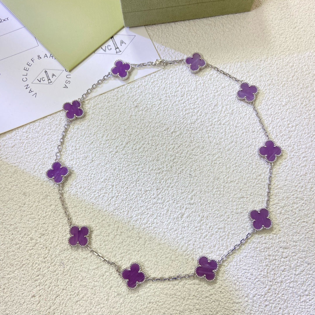 [⭐Maelin Jewelry]CLOVER 10 MOTIFS  PURPLE VIOLET  NECKLACE