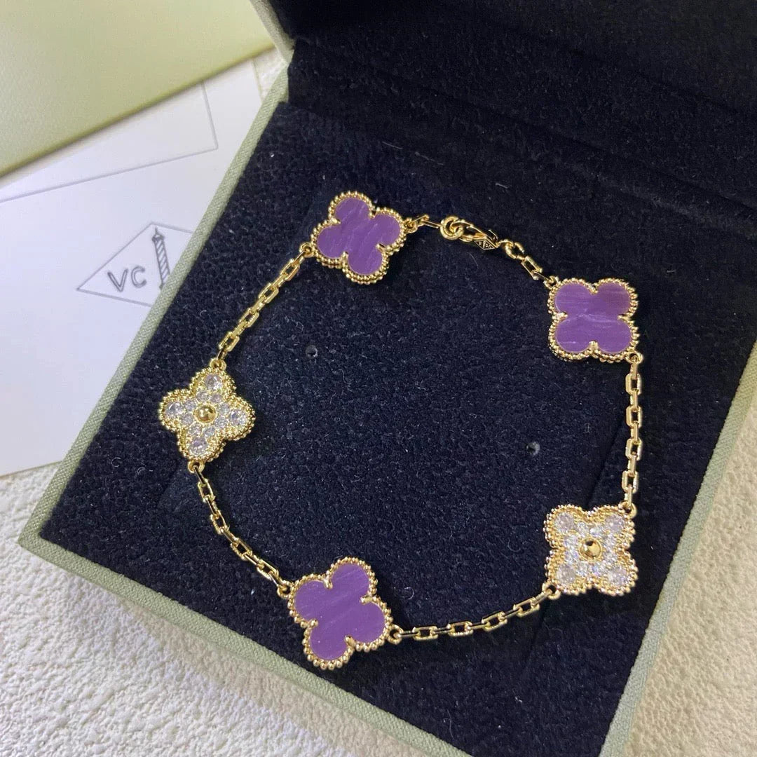 [⭐Maelin] CLOVER 5 MOTIF VIOLET BRACELET COLLECTION