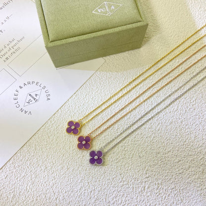 [⭐Maelin Jewelry]CLOVER 15MM DIAMOND  PURPLE VIOLET NECKLACE