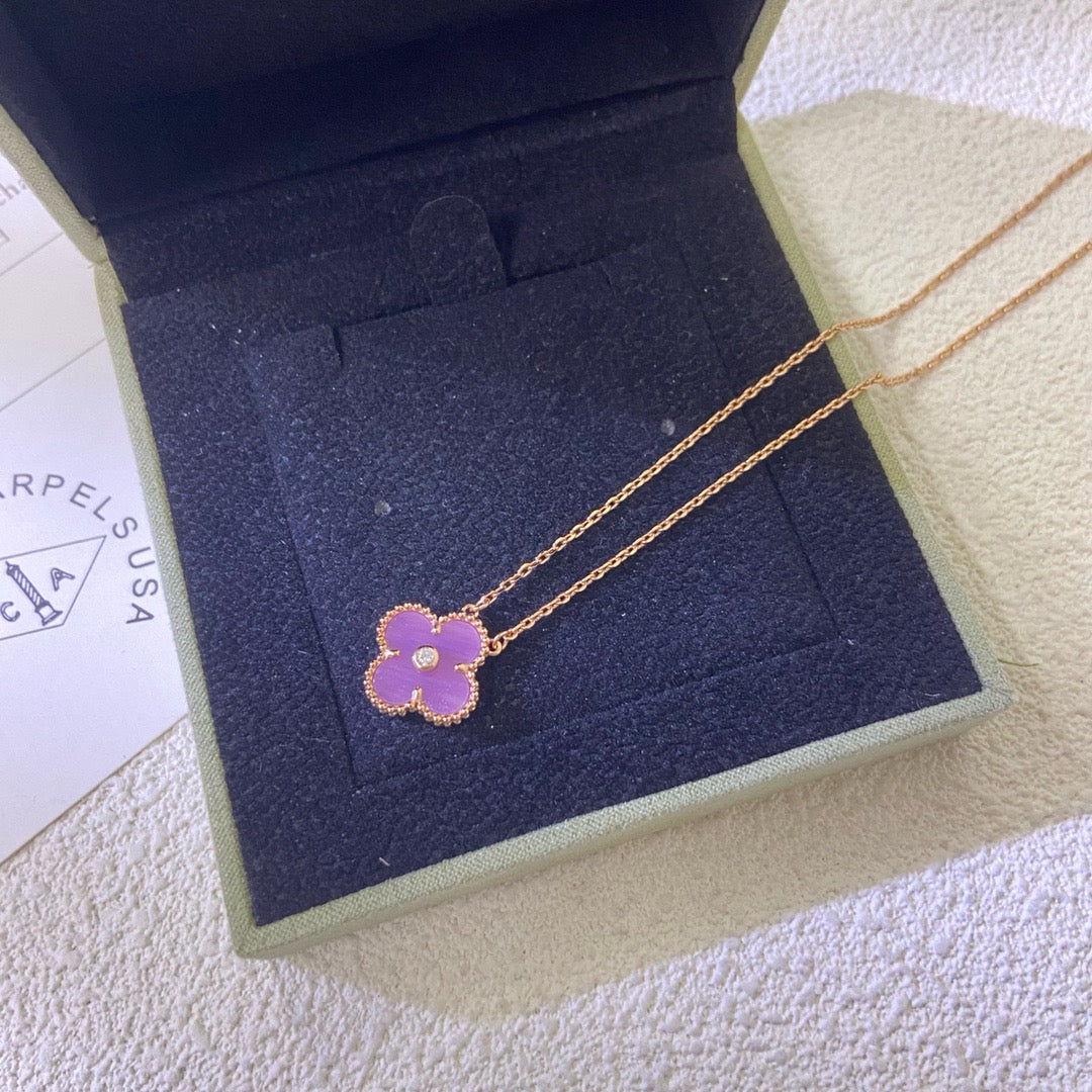 [⭐Maelin Jewelry]CLOVER 15MM DIAMOND  PURPLE VIOLET NECKLACE