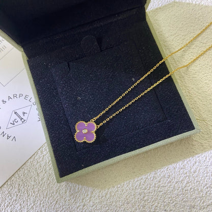 [⭐Maelin Jewelry]CLOVER 15MM DIAMOND  PURPLE VIOLET NECKLACE