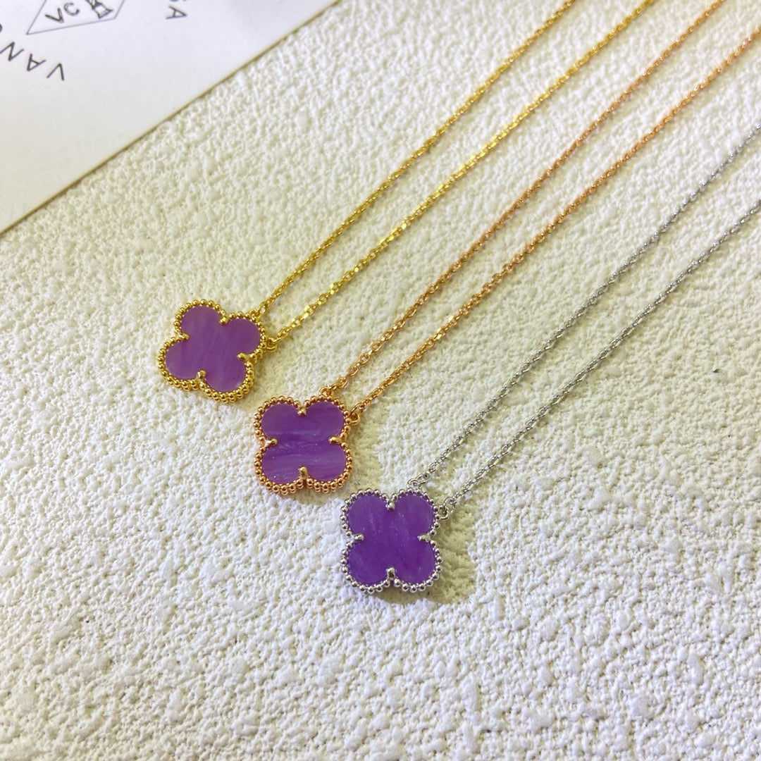 [⭐Maelin Jewelry]CLOVER 15MM  PURPLE VIOLET NECKLACE