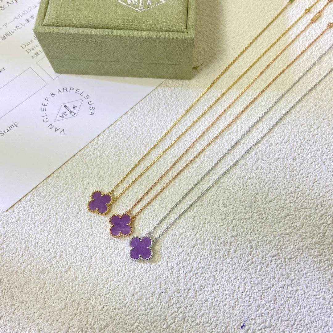 [⭐Maelin Jewelry]CLOVER 15MM  PURPLE VIOLET NECKLACE