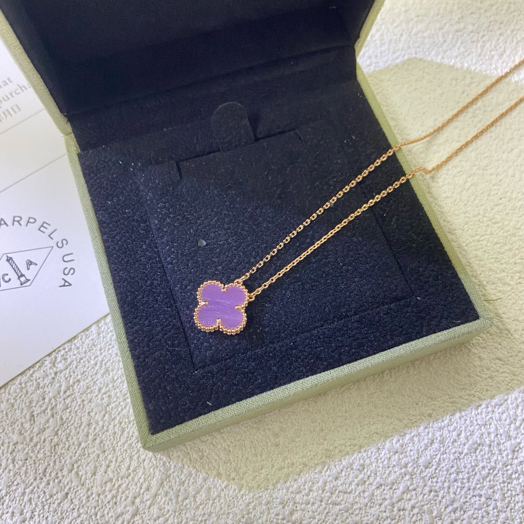 [⭐Maelin Jewelry]CLOVER 15MM  PURPLE VIOLET NECKLACE