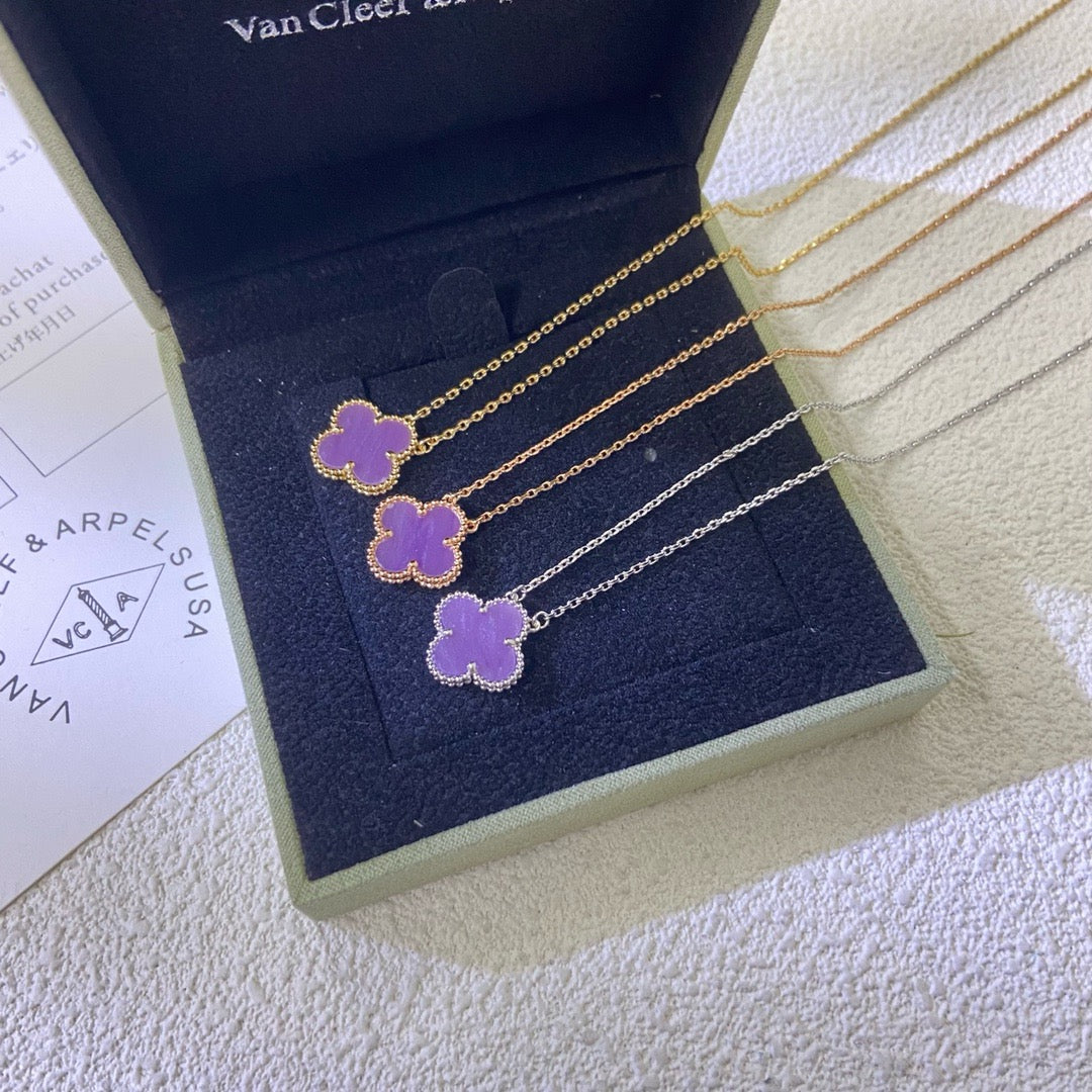 [⭐Maelin Jewelry]CLOVER 15MM  PURPLE VIOLET NECKLACE