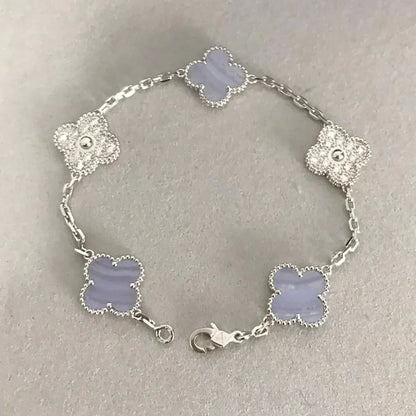[⭐Maelin] CLOVER 5 MOTIF PURPLE CHALCEDONY BRACELET COLLECTION