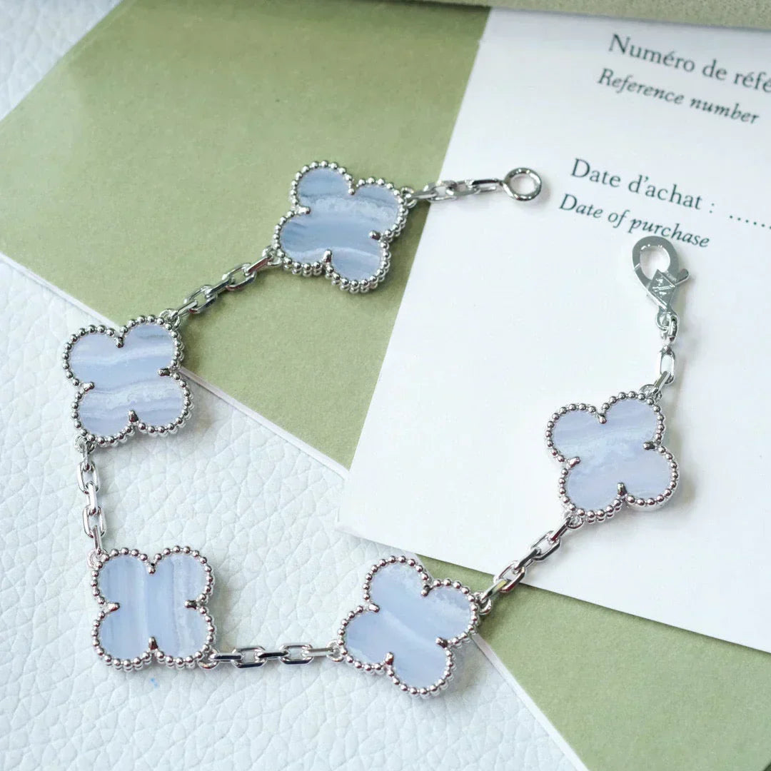 [⭐Maelin] CLOVER 5 MOTIF PURPLE CHALCEDONY BRACELET COLLECTION